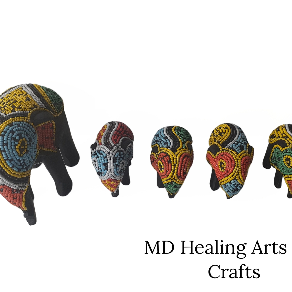 Colorful Beaded Elephant Figurines